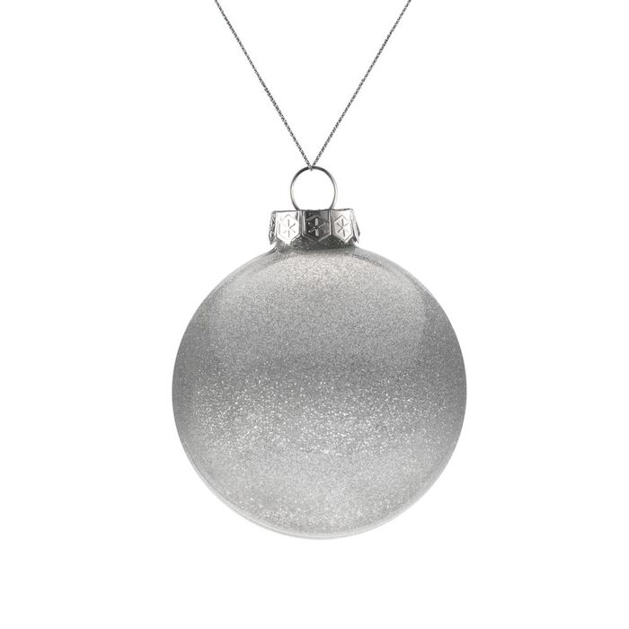Елочный шар Finery Shine см, глянцевый серебристый с глиттером