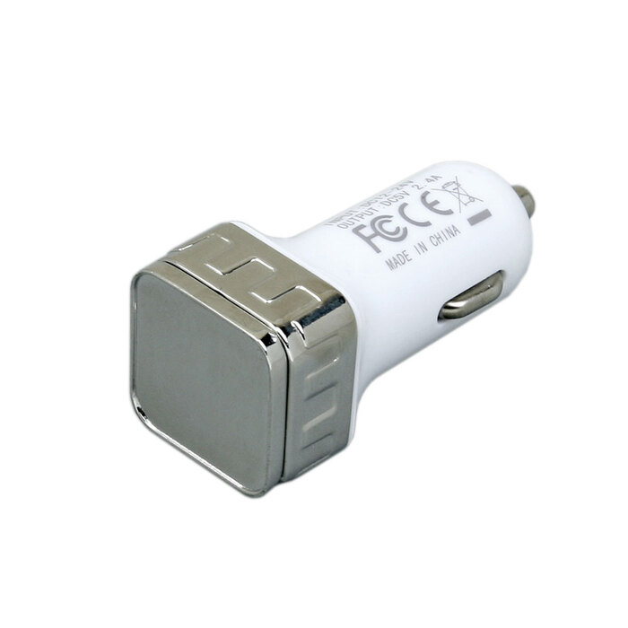 Автомобильная зарядка CC-03 USB порта, квадратное основание для логотипа, серебро