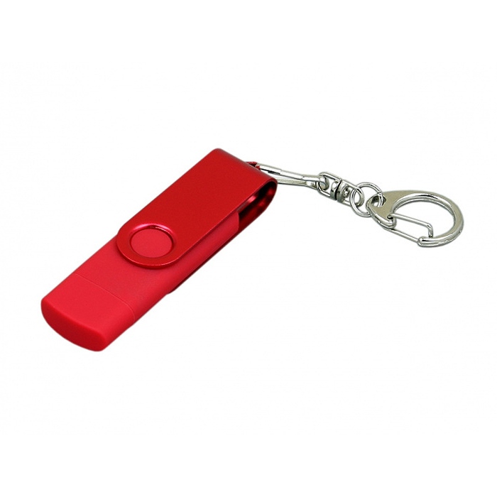 Флешка с поворотным механизмом, c дополнительным разъемом Micro USB Гб, красный