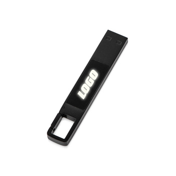 USB 2.0- флешка на 32 Гб c подсветкой логотипа «Hook LED», темно-серый, белая подсветка